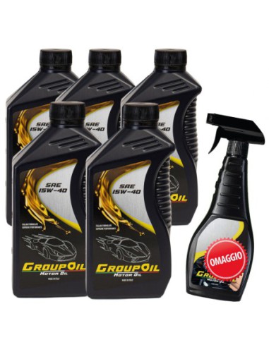 Lubrificanti GROUPOIL SAE 15W-40 ACEA E2 A2 B2 5x1L- Olio motore multistagionale di alta qualita disegnato sia per motori alimentati a benzina che diesel e turbo - 100% made in italy