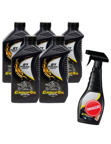 Lubrificanti GROUPOIL 2T minerale 5x1L olio moto 2 tempi - Lubrificante altamente raffinato per miscela con benzina per tutti i motori a due tempi con o senza miscela - 100% made in italy.