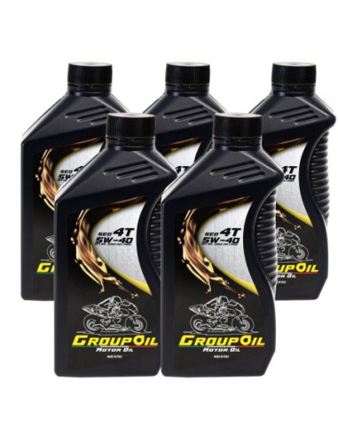 olio moto 4 tempi  GROUPOIL 4T 5x1L SEO 4T 5W-40API SL, JASO MA MA2 - lubrificante multigrado formulato con oli base sintetici ad elevata raffinazione  - 100% made in Italy.